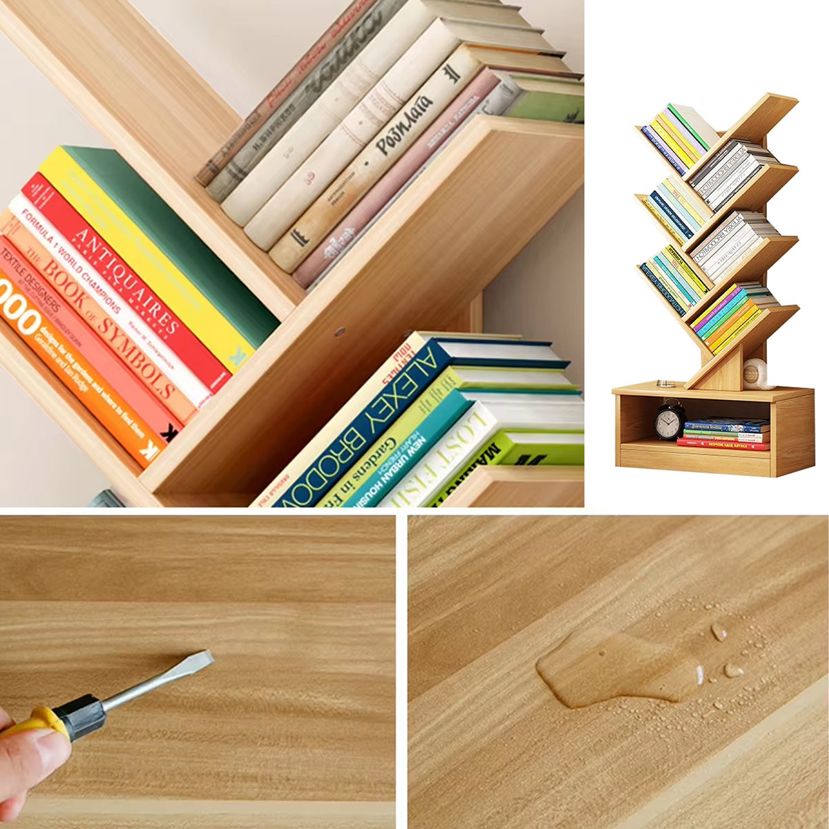 Tree-Inspired Wood Bookcase with 8 Layered Shelves