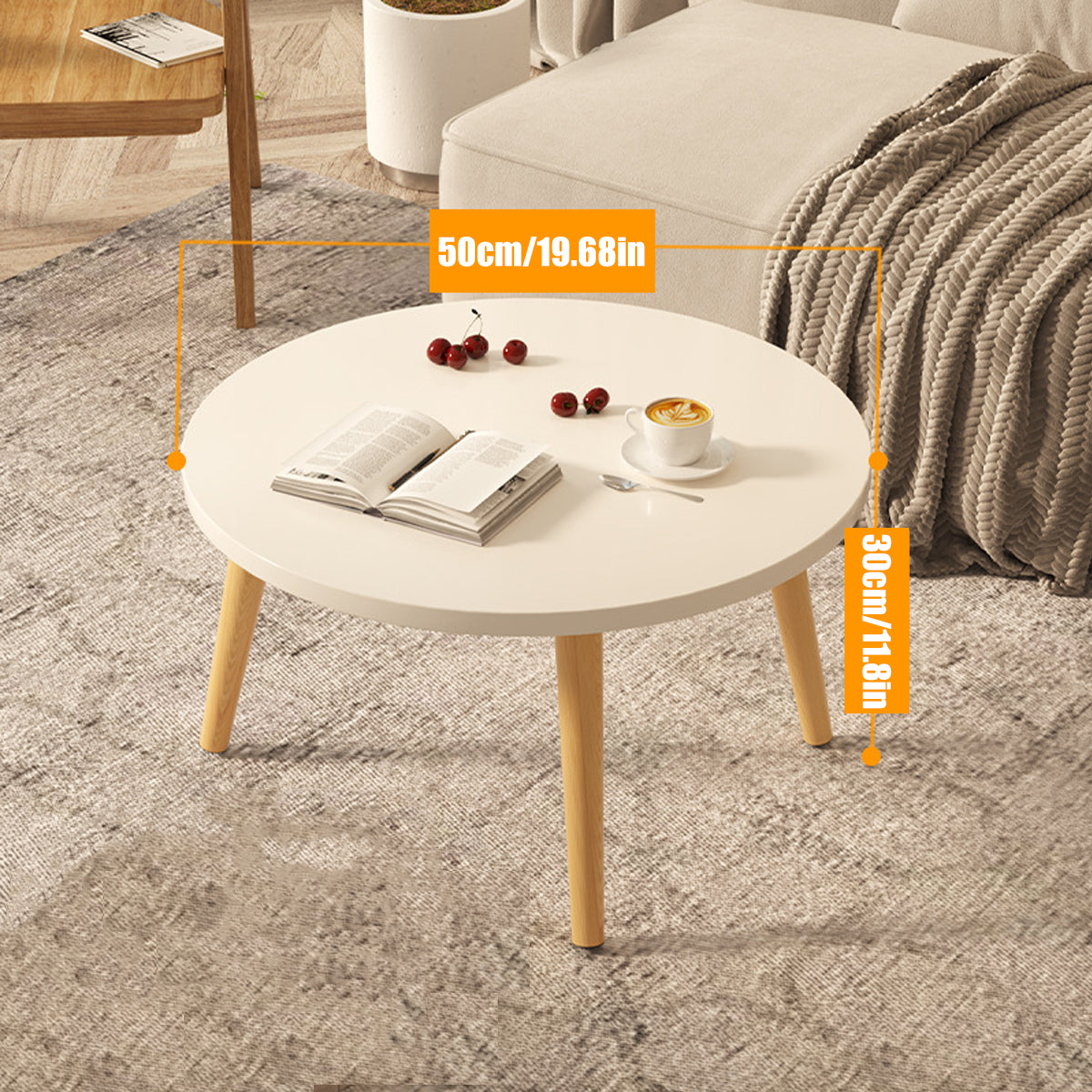 Round Sofa End Table 50x30cm with Wood Legs