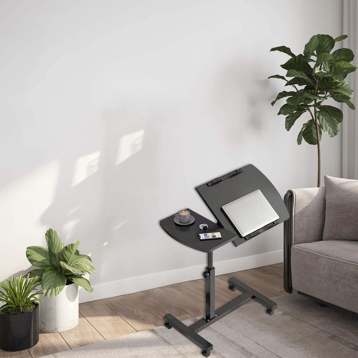 Rolling Bedside Tray Table with 90-Degree Top