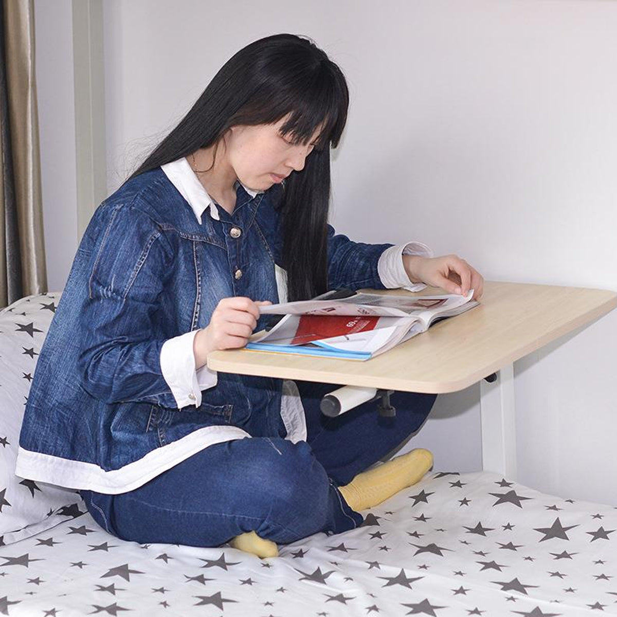 Folding Bedside Study Desk 35-55cm with Cable Duct