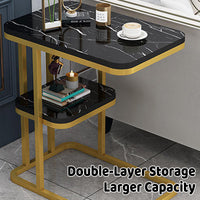 Two-Tier End Table with Marble Top Gold Frame
