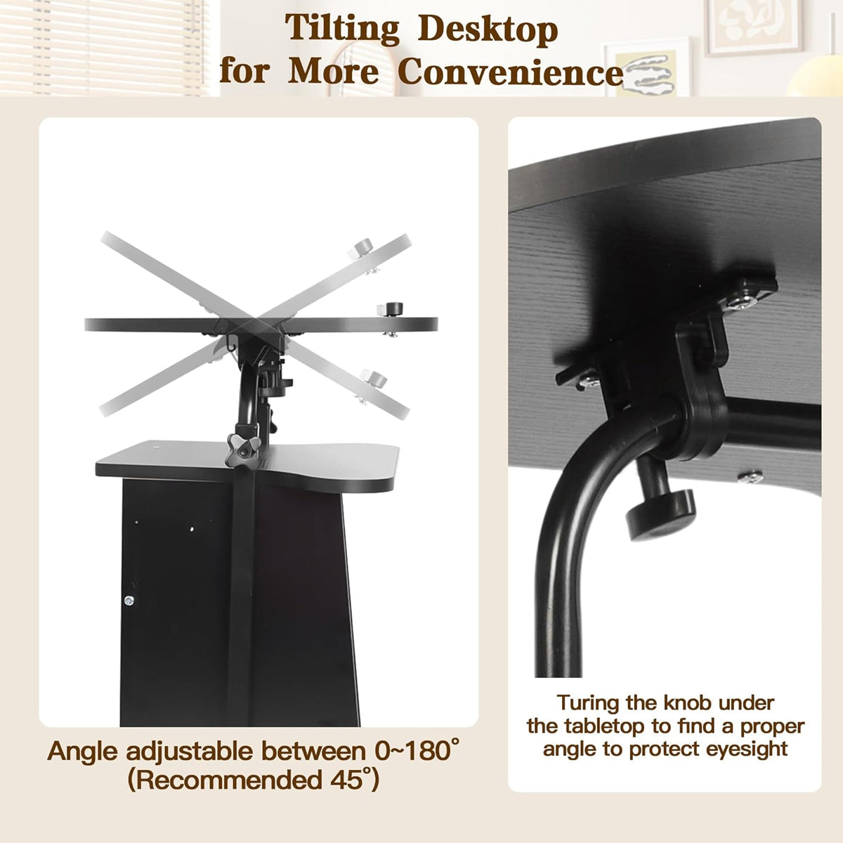 Rolling Side Table with Tilt Top and Lower Cabinet