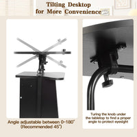 Rolling Side Table with Tilt Top and Lower Cabinet