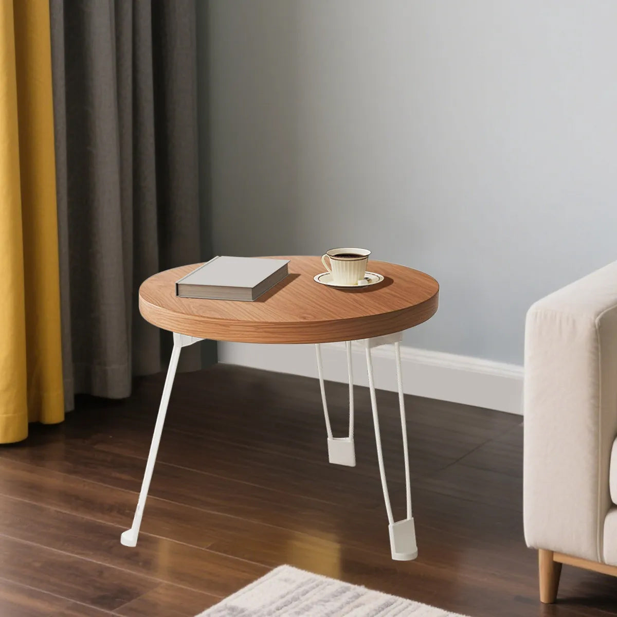 Cream Folding Round Table with Sturdy Steel Legs
