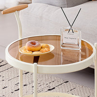Glass Top Rolling Side Table with Mesh Lower Shelf