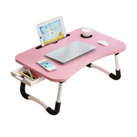Pink Overbed Tray Table with W-Legs and Drawer