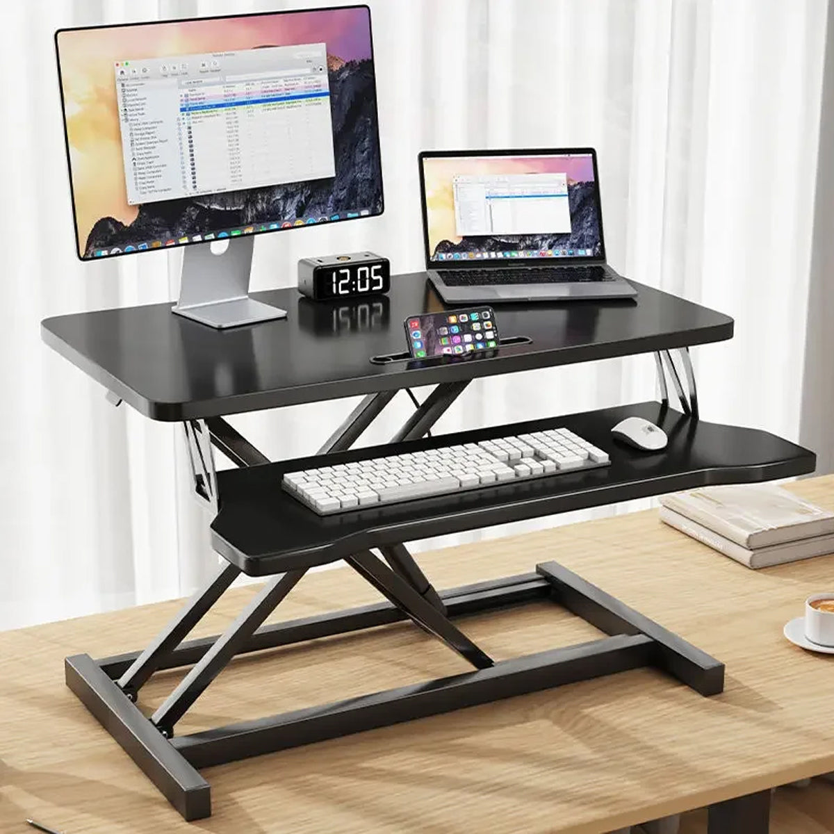 Pneumatic Desk Riser 15-43cm Dual-Layer Top