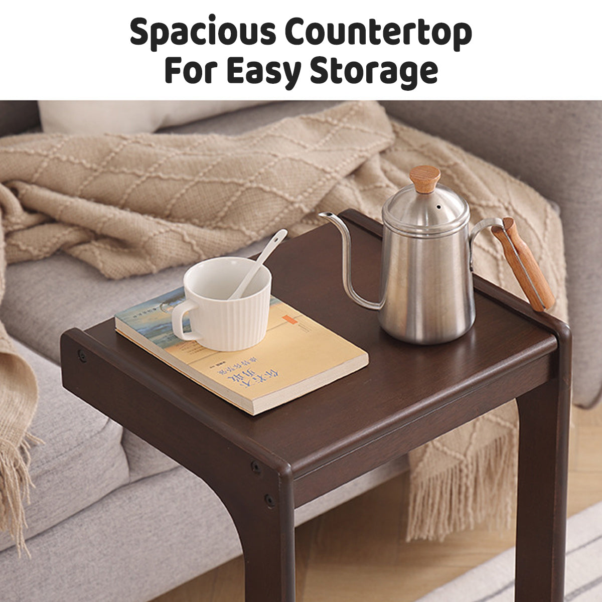 Solid Wood C-Shape Coffee Table with Drawer