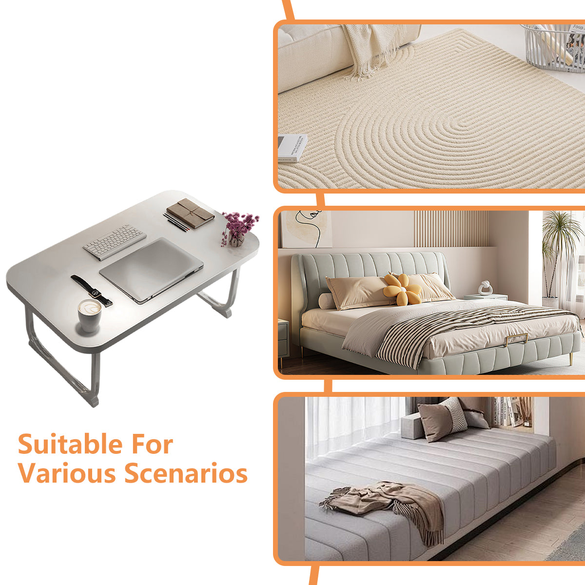 Folding Bed Tray Table with Retractable Legs