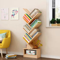 Tree-Inspired Wood Bookcase with 8 Layered Shelves