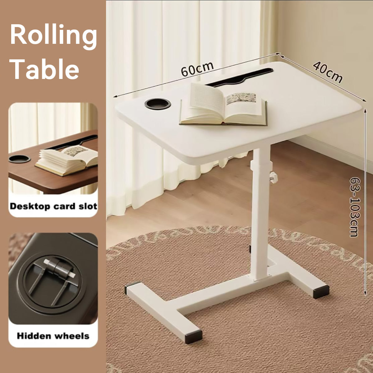 Sit-Stand Bedside Tray with Cup Holder