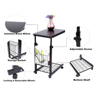 Rolling Side Table with Steel Frame and Basket