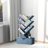 Tree-Shape Wood Bookcase with Slanted Shelves