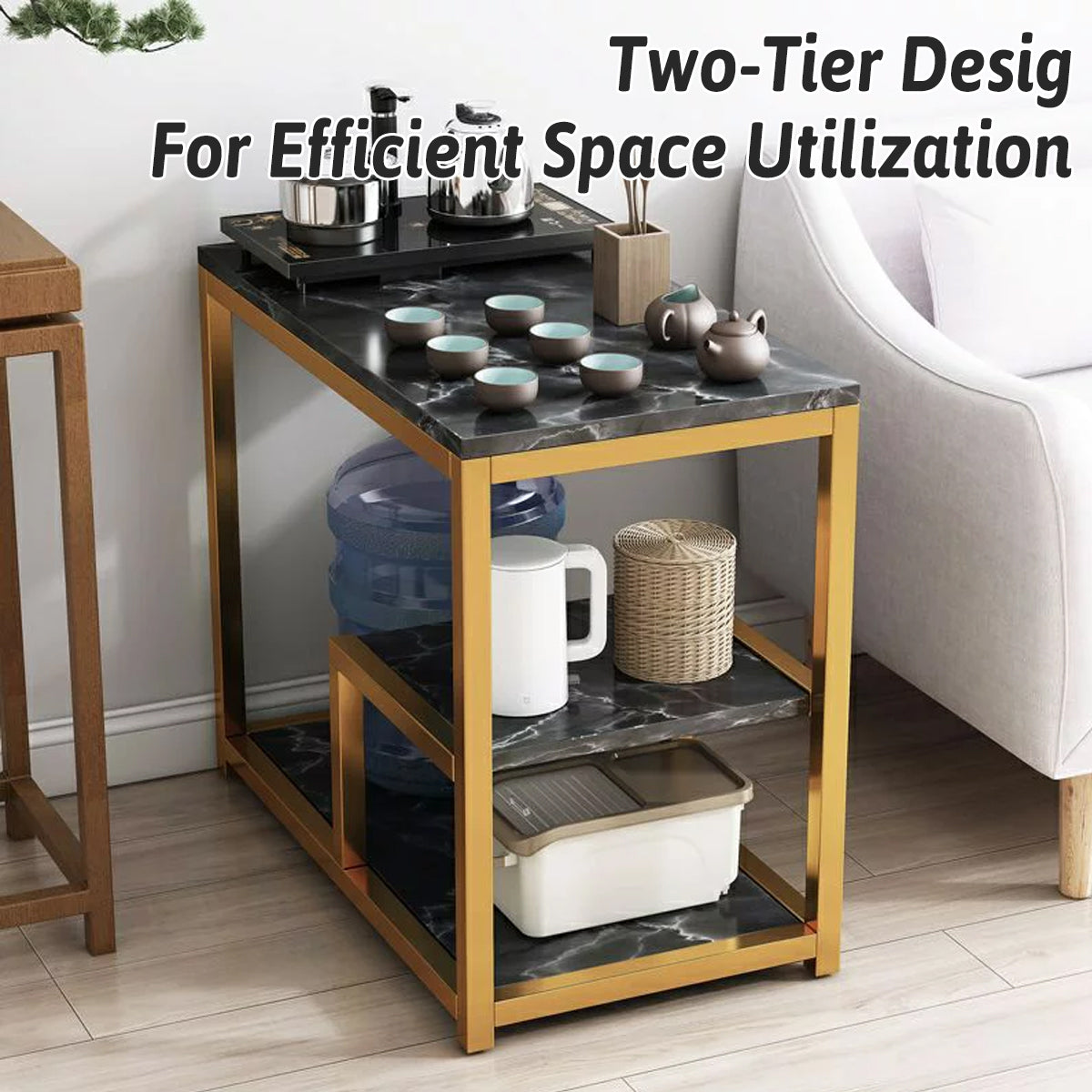 Marble Pattern Nesting Tables with Gold Frame