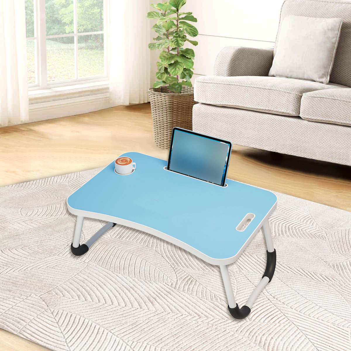 Folding Bed Tray in Blue with Device Slot