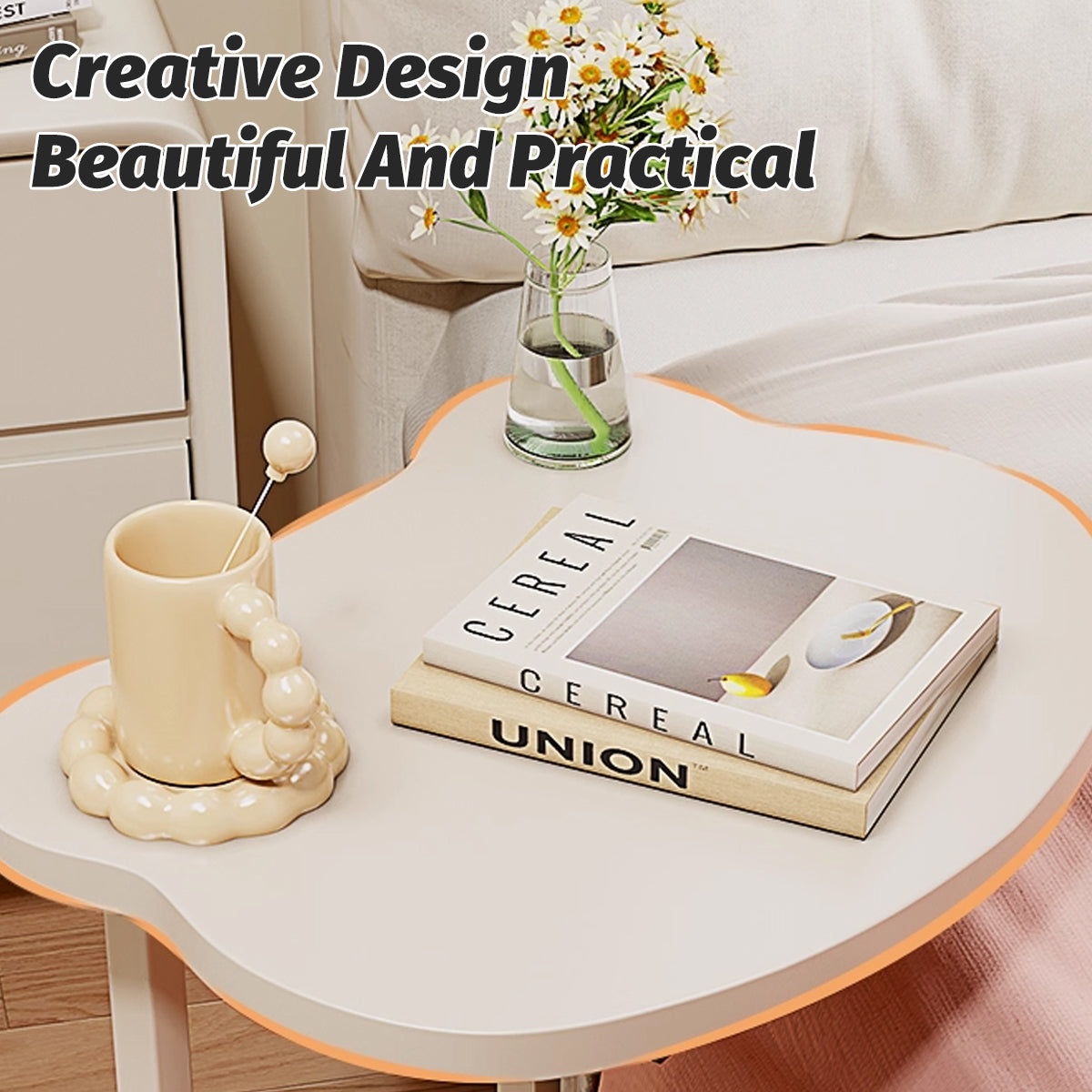Embedded Sofa Side Table with Rolling Wheels