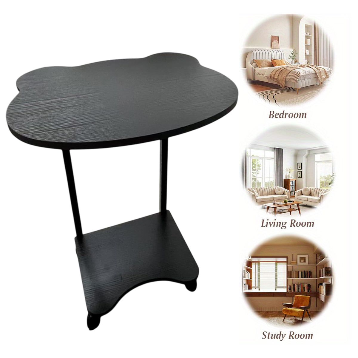 Black Curved Side Table with Two Tiers and Handles