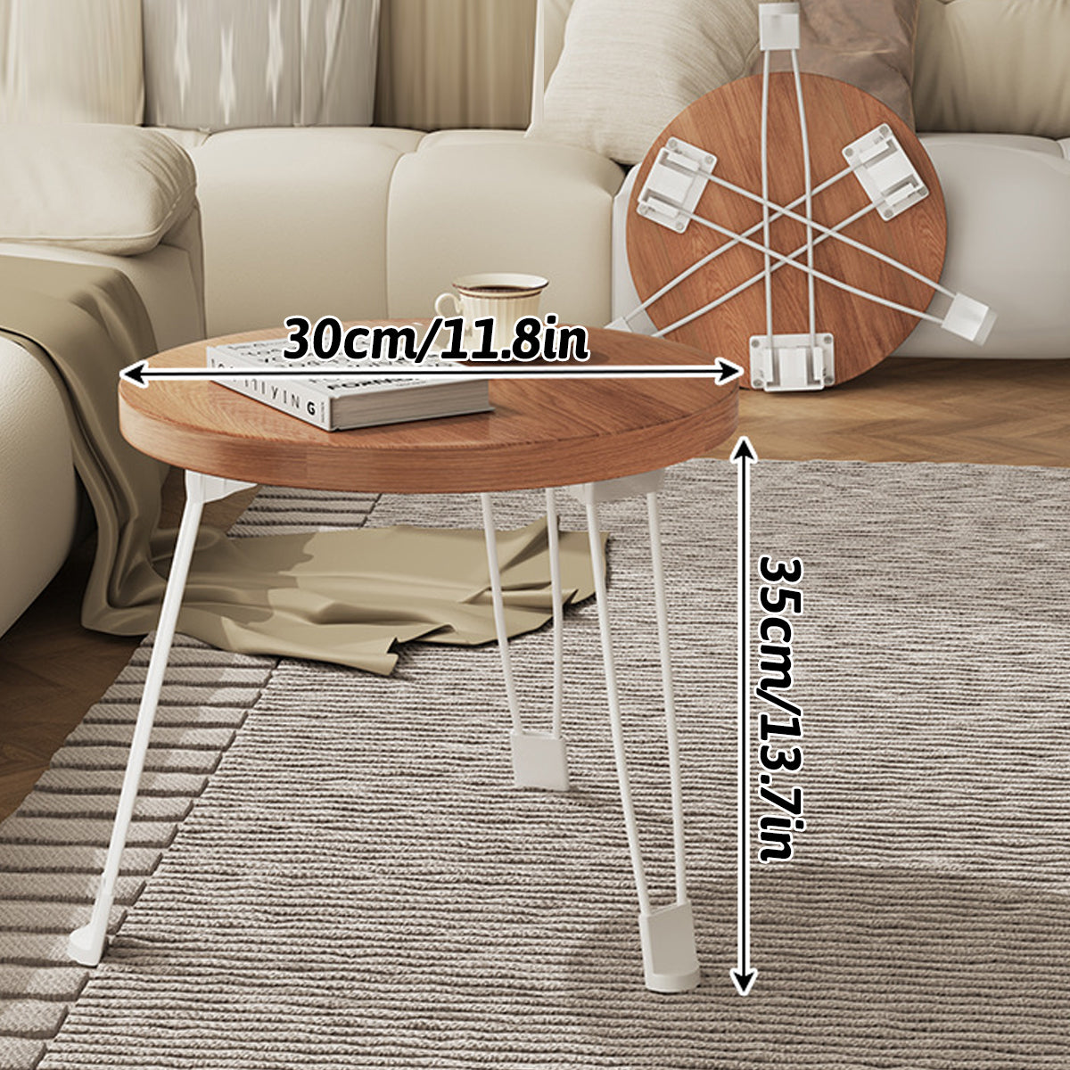 Cream Folding Round Table with Sturdy Steel Legs