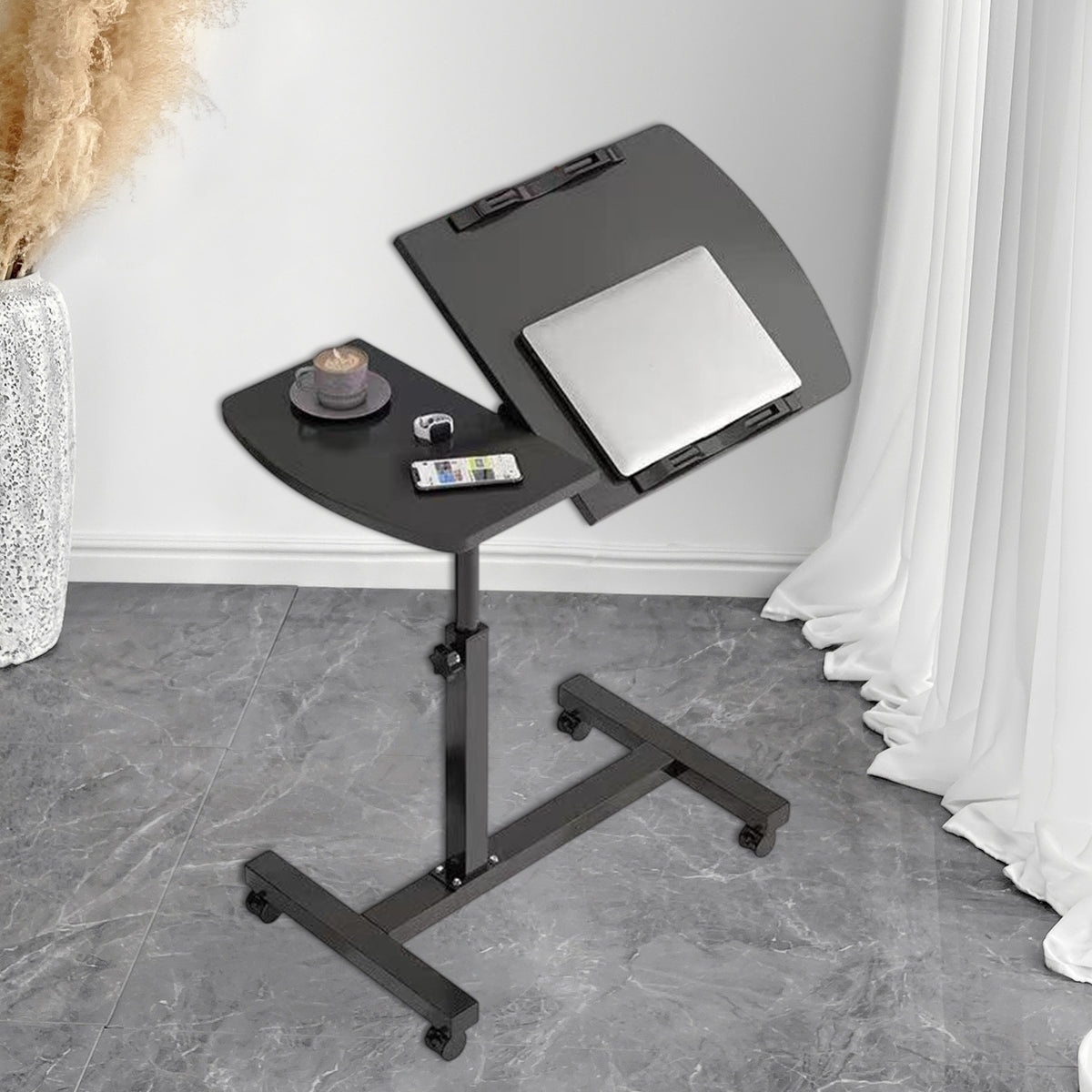 Rolling Bedside Tray Table with 90-Degree Top