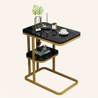 Two-Tier End Table with Marble Top Gold Frame