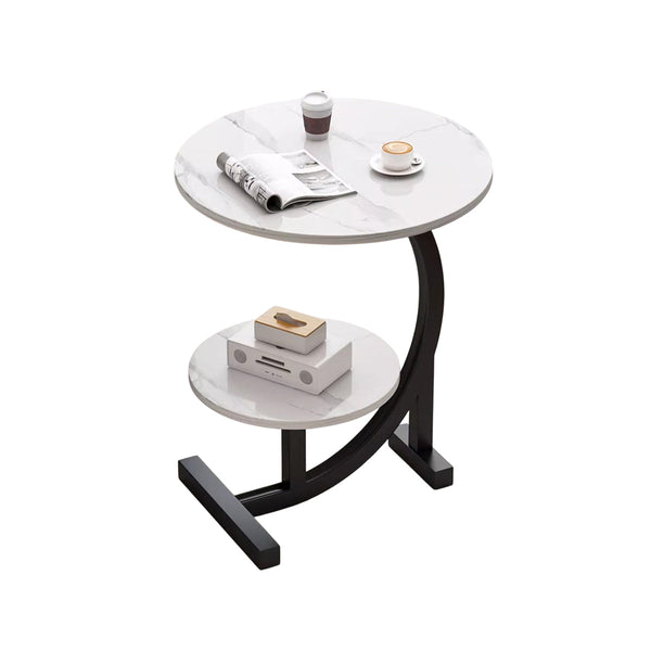 Round Rolling Bedside Table with Two-Tier Storage
