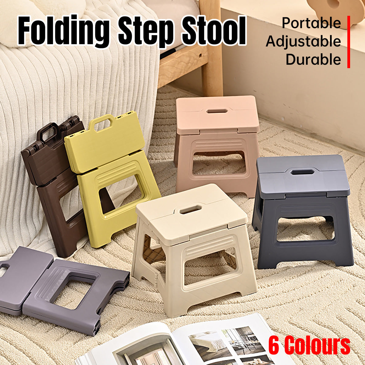 Adjustable Folding Step Stool in Six Colours