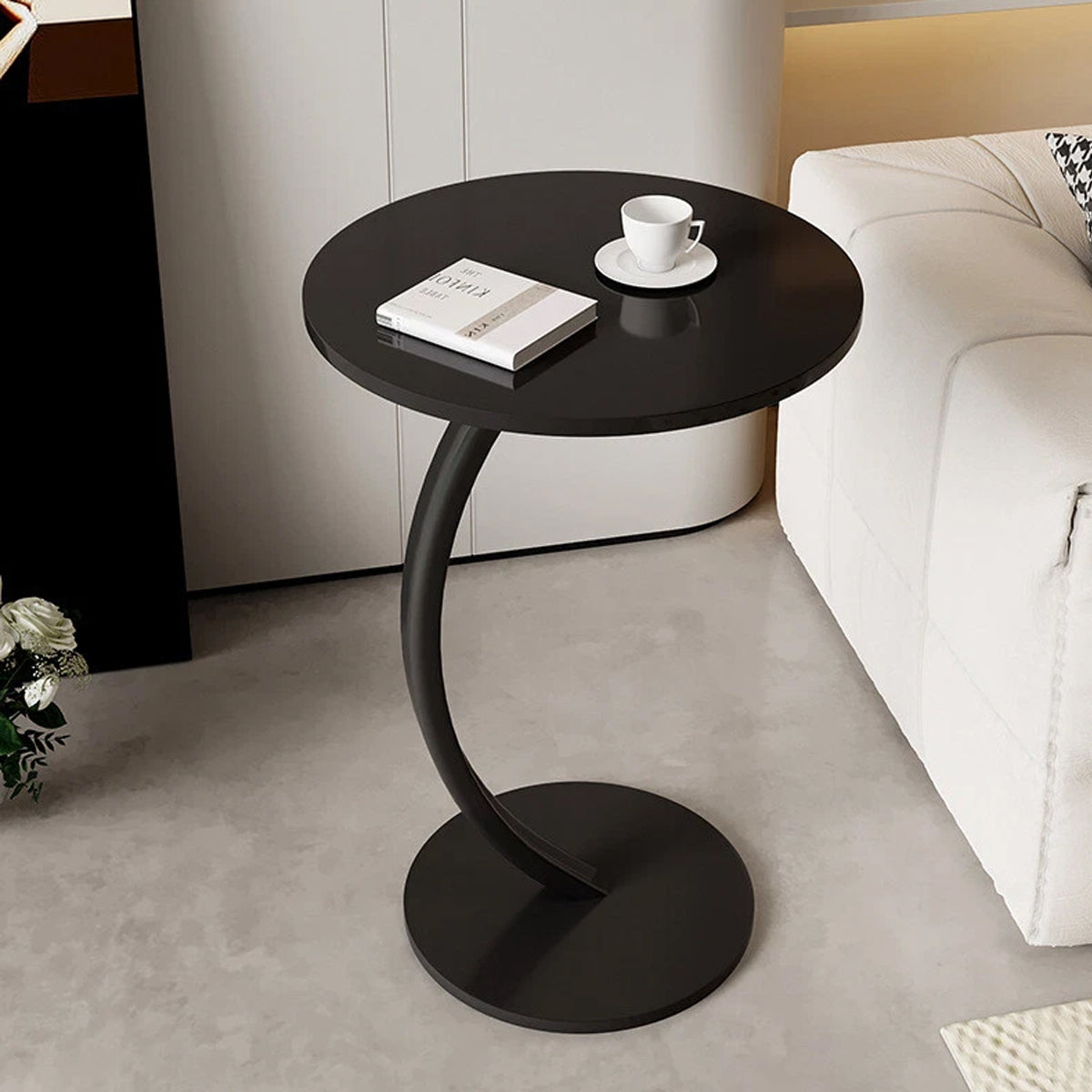 C-Shape Sofa Side Table with Steel Frame