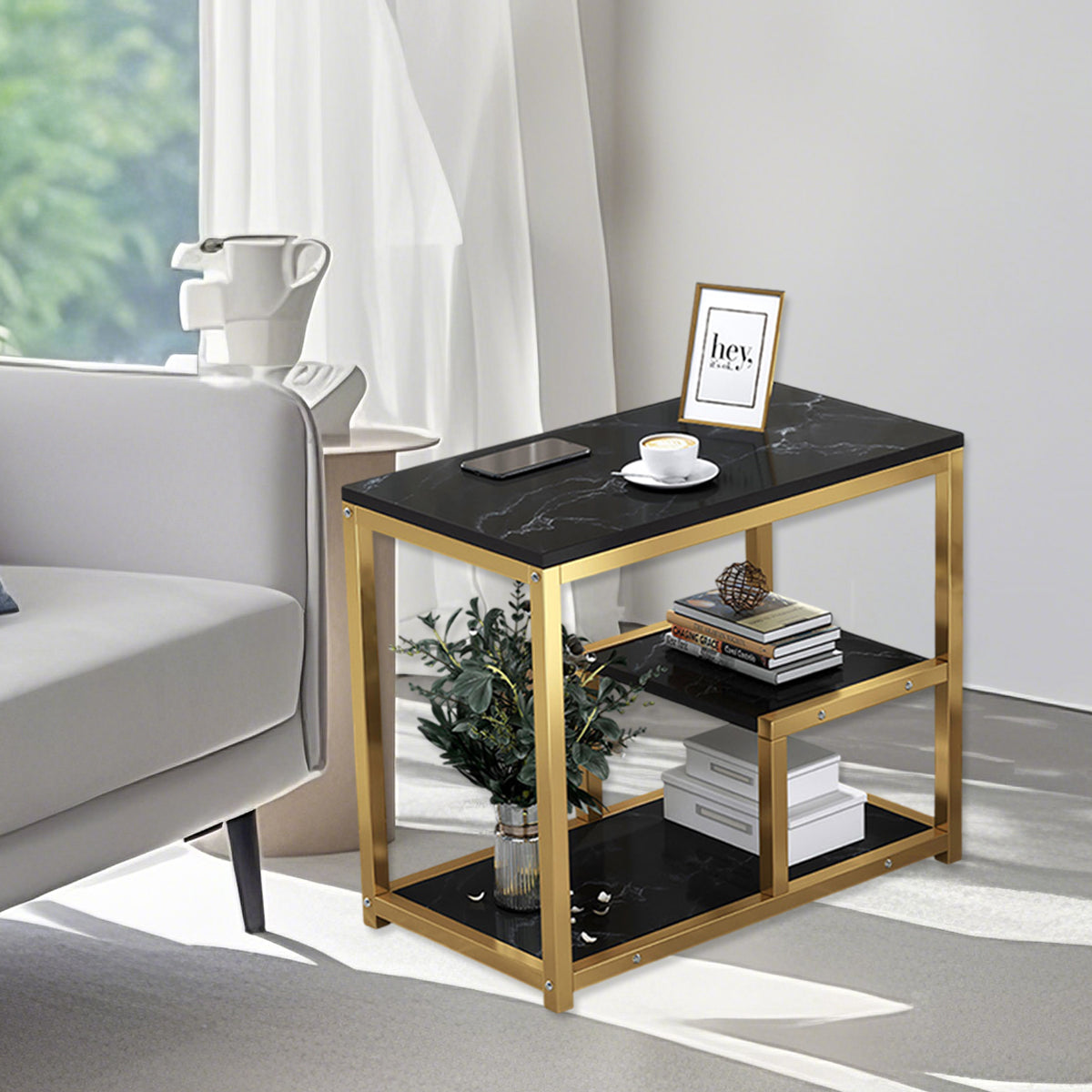 Marble Pattern Nesting Tables with Gold Frame