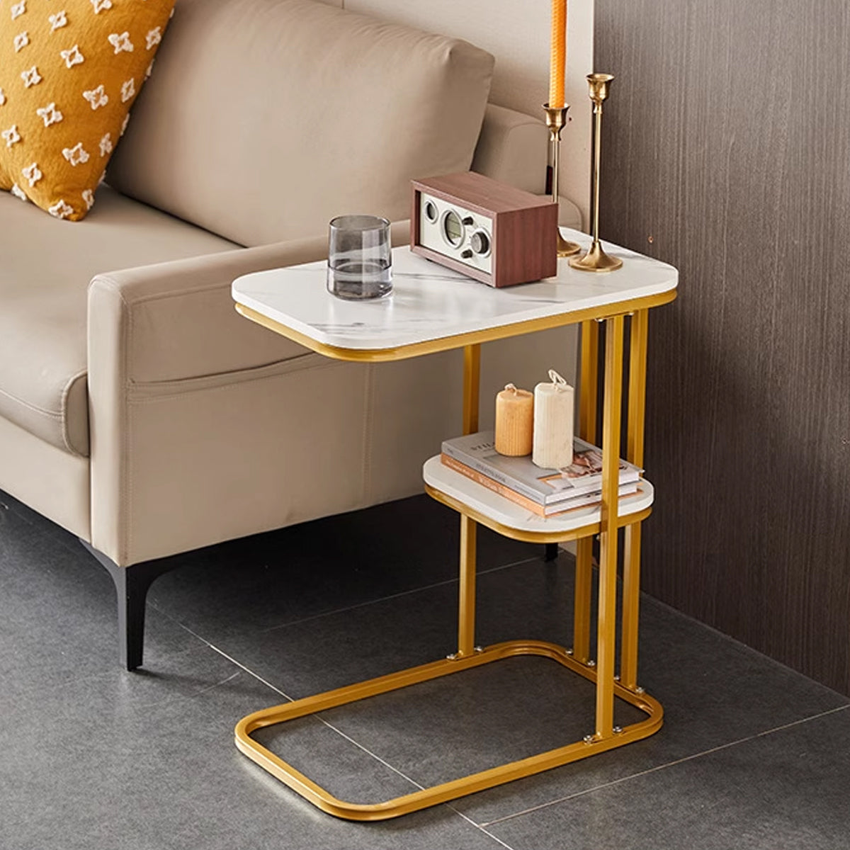Two-Tier End Table with Marble Look Board