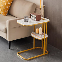 Two-Tier Sofa Side Table with Marble Look Top