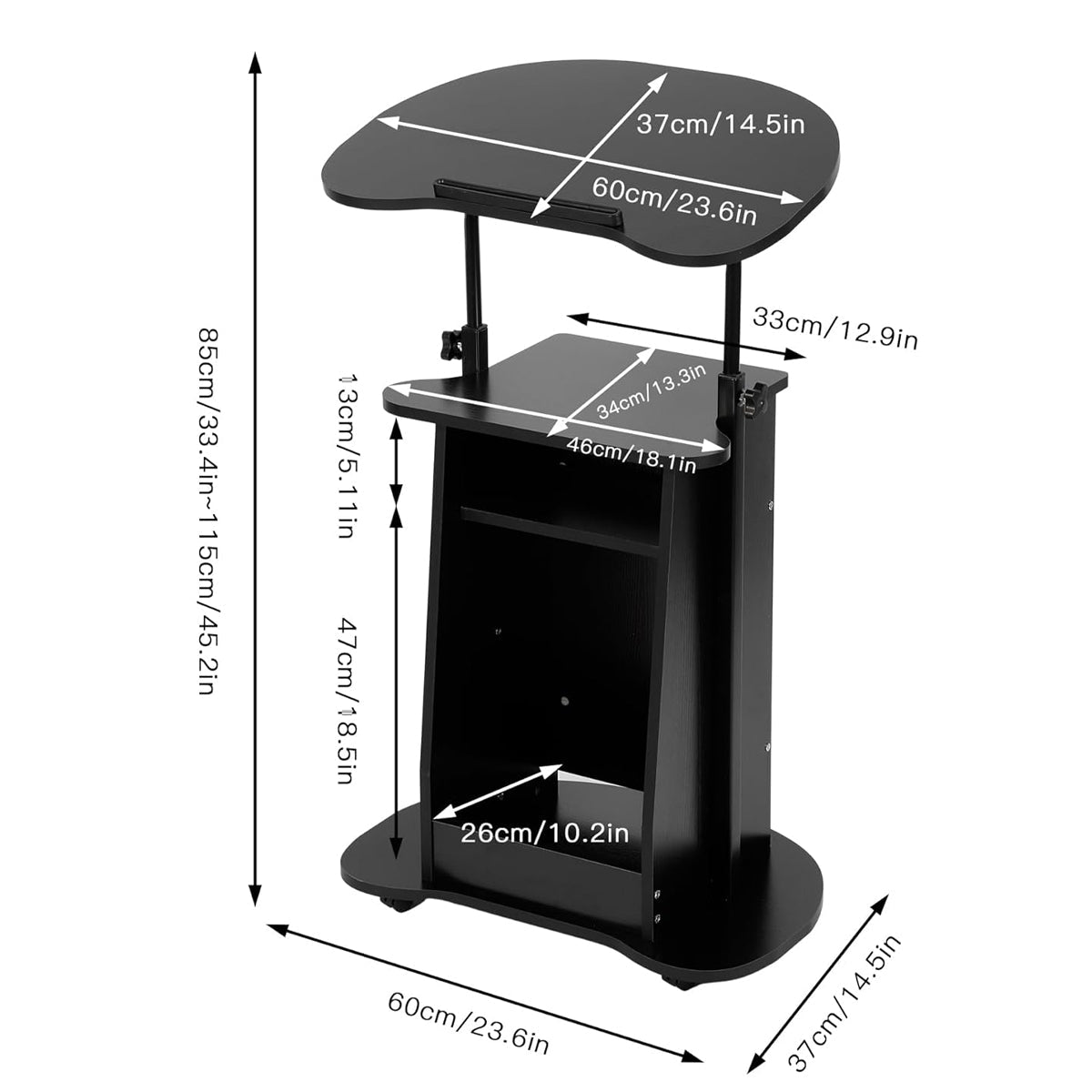 Rolling Side Table with Tilt Top and Lower Cabinet