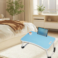 Folding Bed Tray in Blue with Device Slot