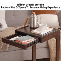 Solid Wood C-Shape Coffee Table with Drawer