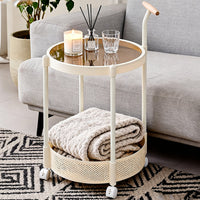 Glass Top Rolling Side Table with Mesh Lower Shelf