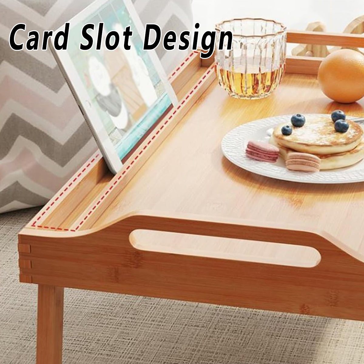 Bamboo Bed Tray Table with Legs and Card Slot