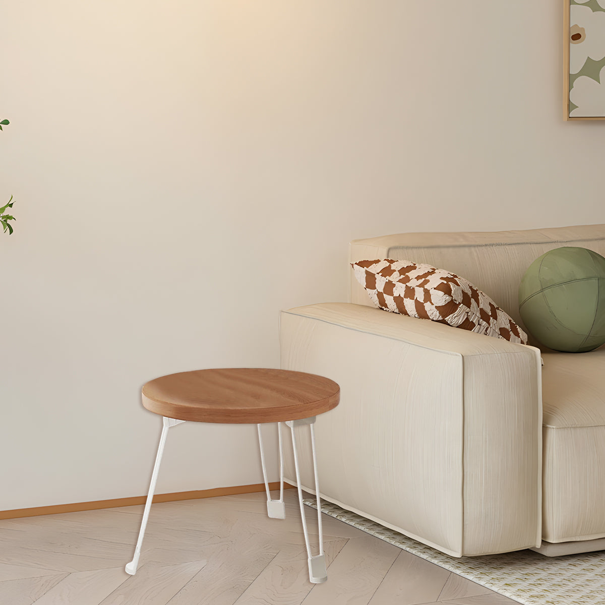 Cream Folding Round Table with Sturdy Steel Legs