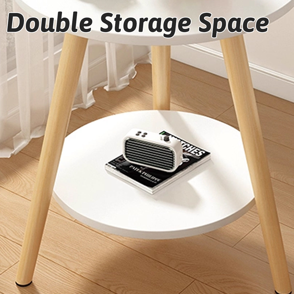 Nordic 2-Tier Round Side Table with Wood Legs