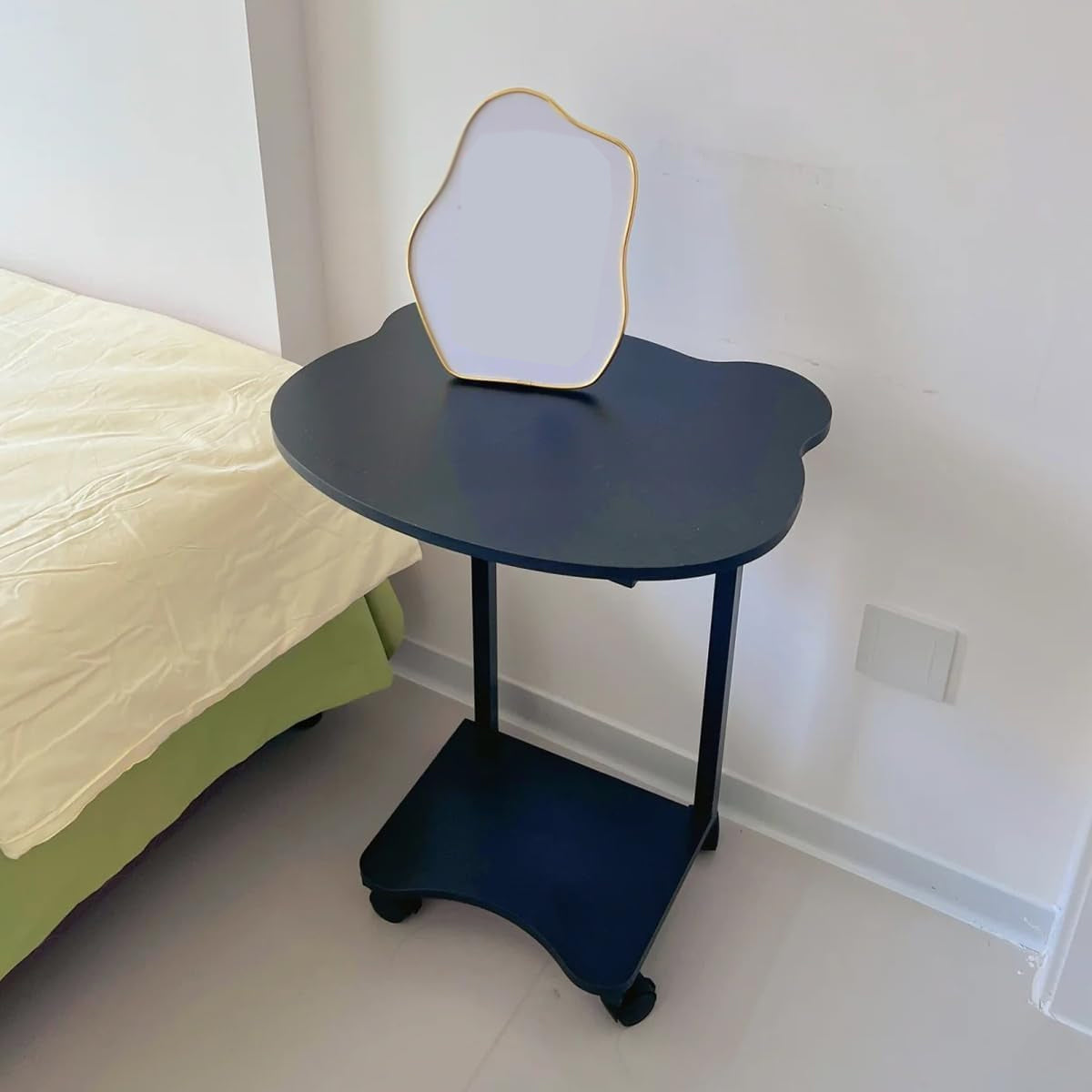Black Curved Side Table with Two Tiers and Handles