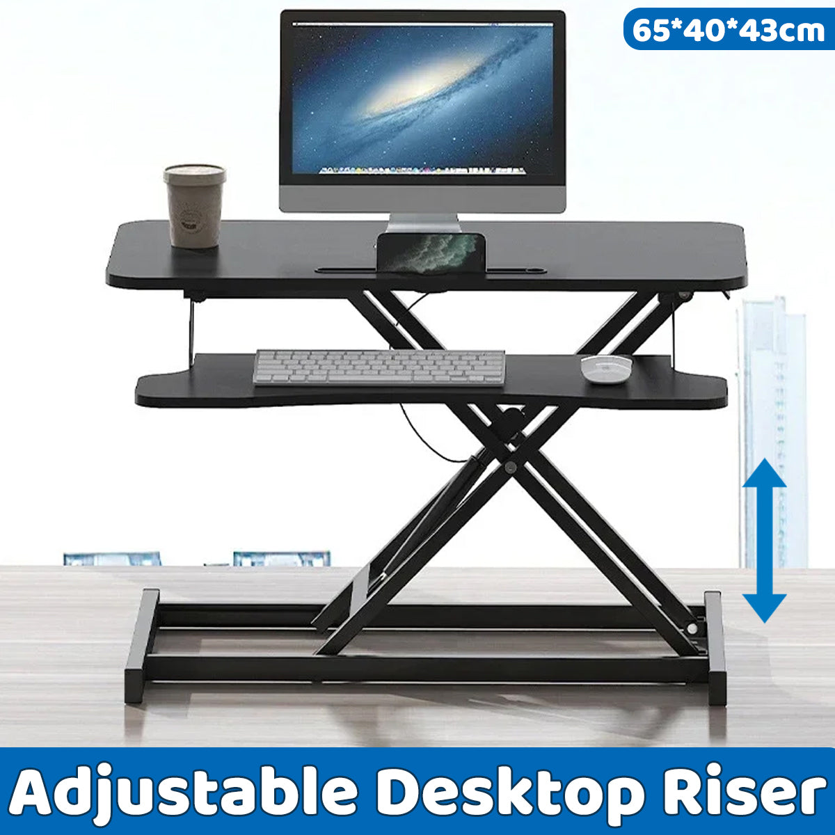 Pneumatic Desk Riser 15-43cm Dual-Layer Top