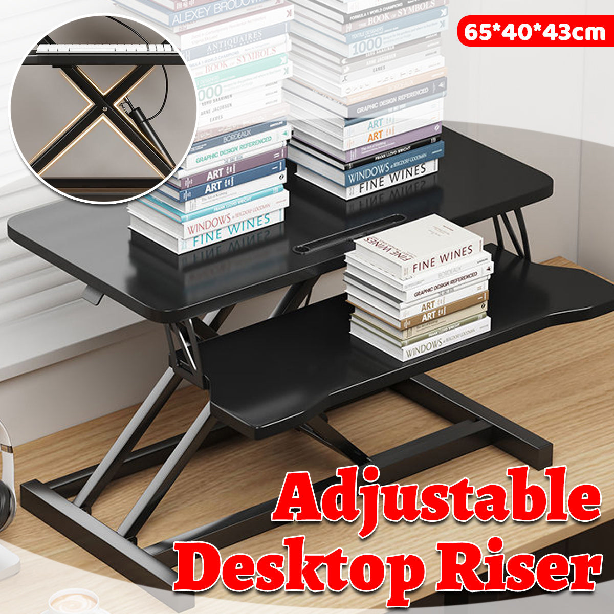 Pneumatic Desk Riser 15-43cm Dual-Layer Top