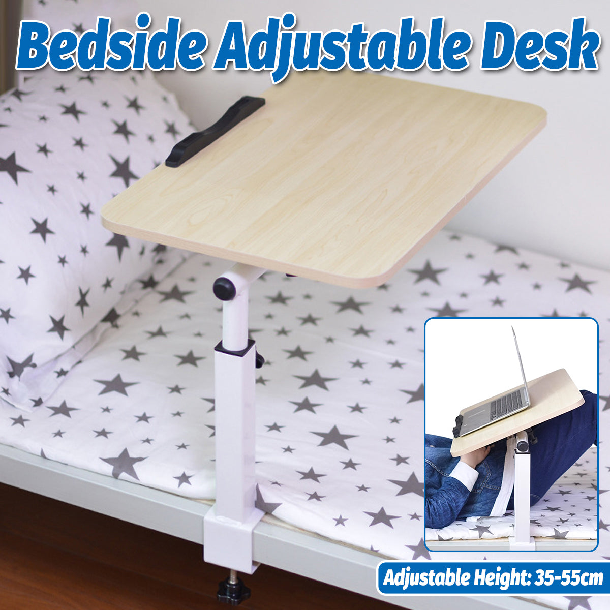Folding Bedside Study Desk 35-55cm with Cable Duct