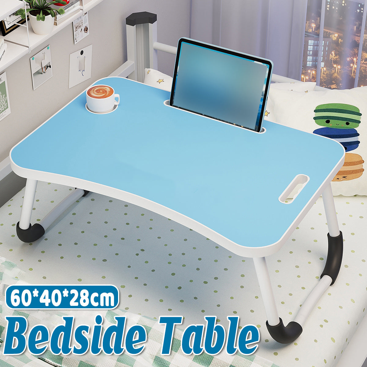 Folding Bed Tray in Blue with Device Slot