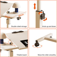 Rolling Bedside Tray with Tilt Top and Side Shelf