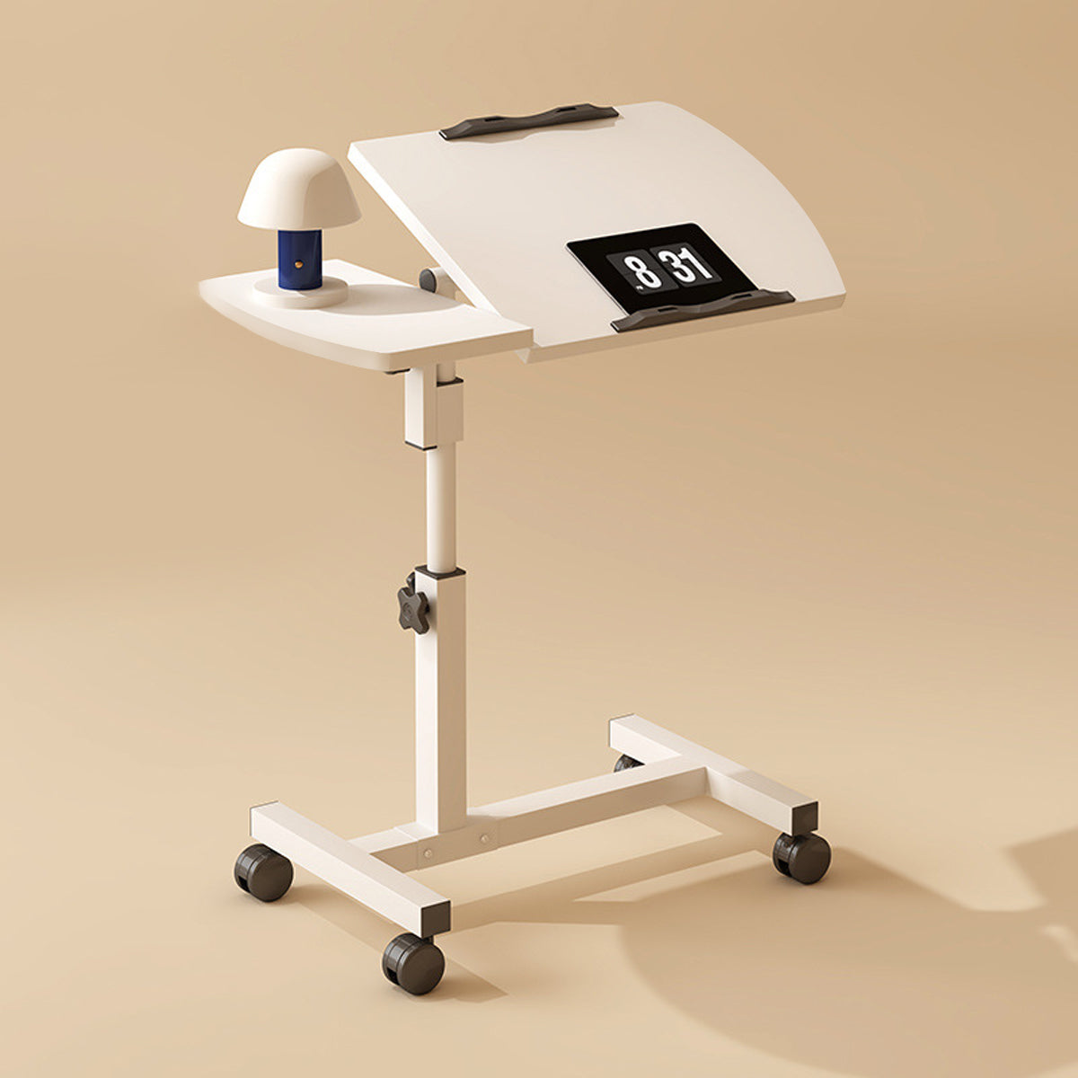 Rolling Bedside Tray with Tilt Top and Side Shelf