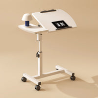 Rolling Bedside Tray with Tilt Top and Side Shelf