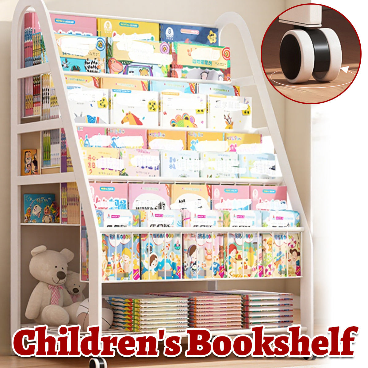 Kids Picture Book Cart in Wood with Snap Edges