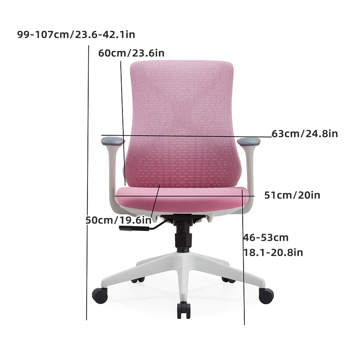 Pink Mesh Task Chair with Arms and Caster Base