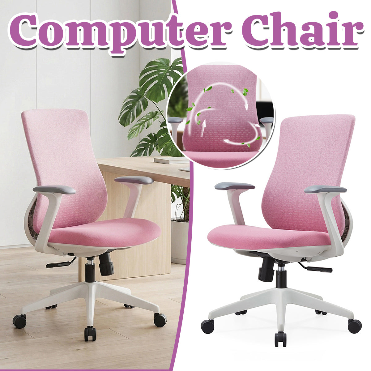 Pink Mesh Task Chair with Arms and Caster Base