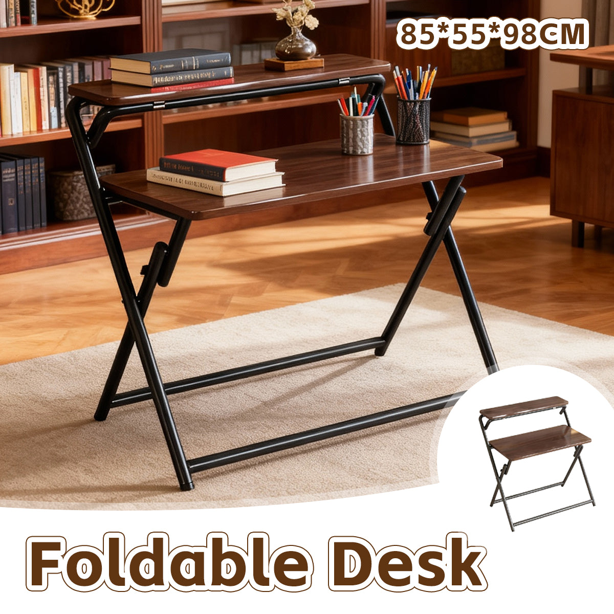 Folding X-Frame Desk with Waterproof Wood Top