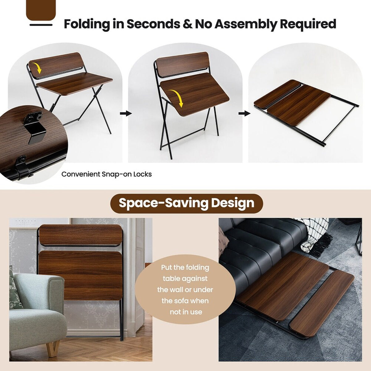 Folding X-Frame Desk with Waterproof Wood Top